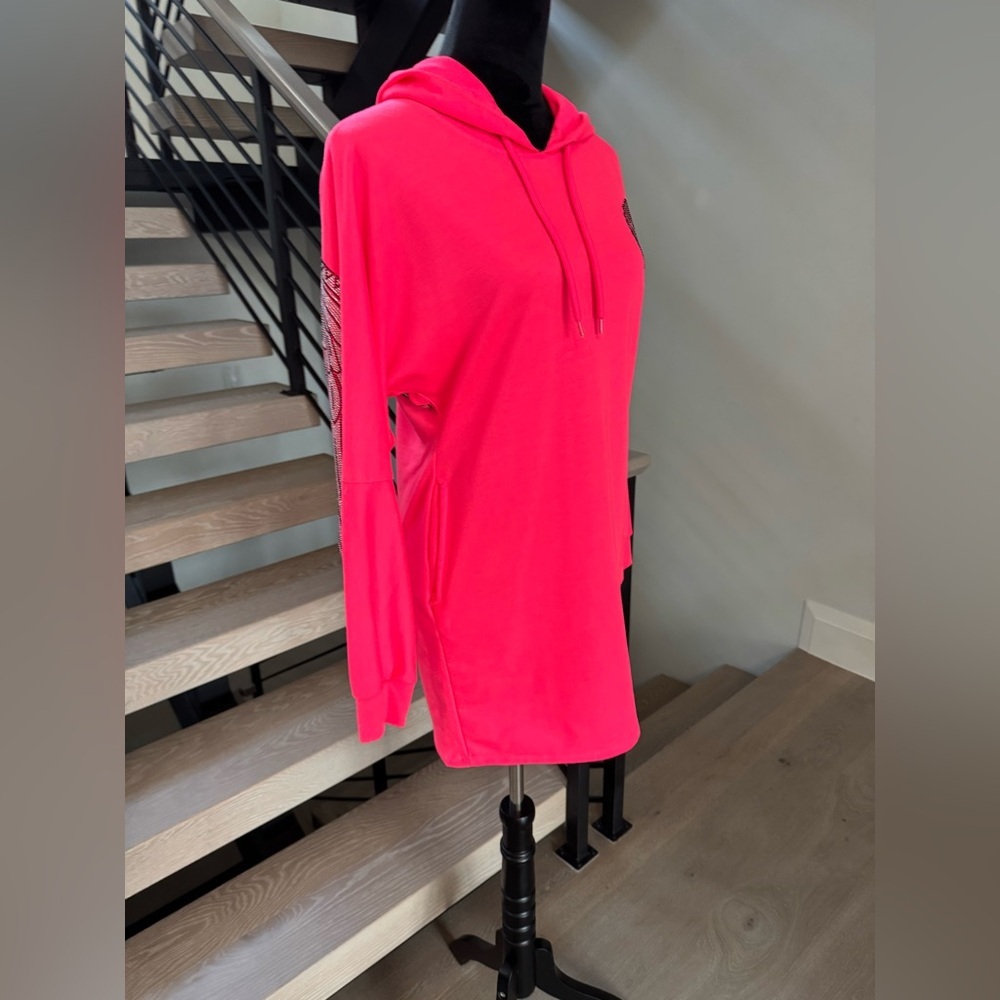 New Hot Pink Hoodie Dress with pockets and Wing Design - Picture 2 of 13